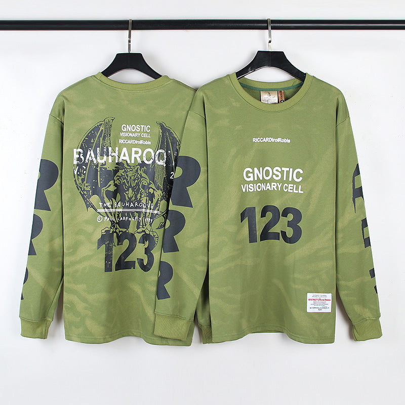 RRR123 Sweatshirt Bat Print Crew Neck Sweater